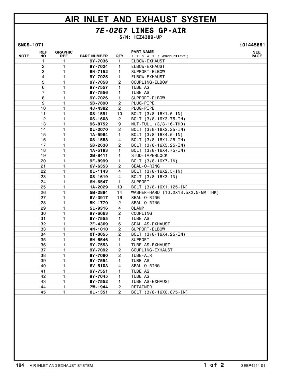 7E-4369 SEAL AS-EXHAUST · S/N 1EZ4389-UP CAT parts manual diagram