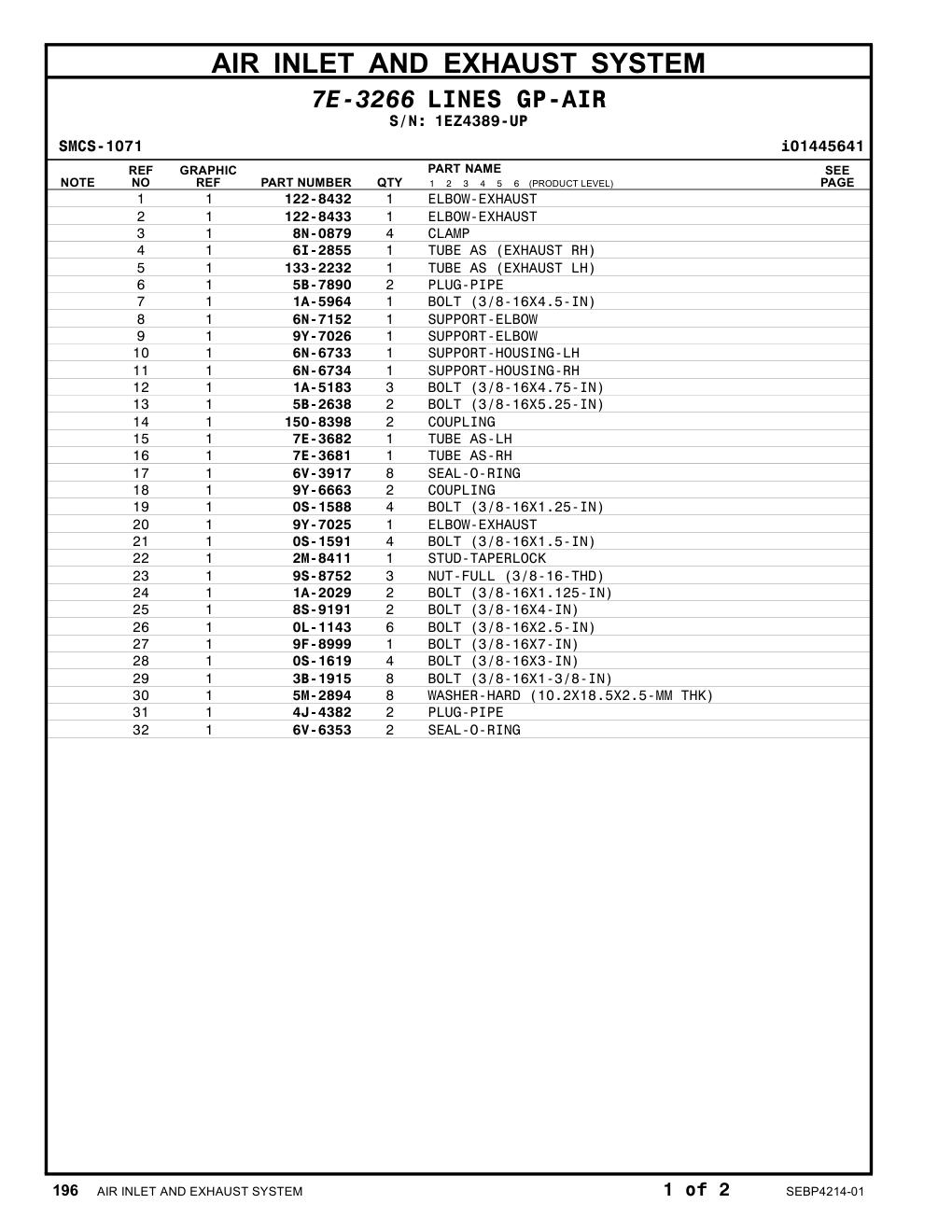 122-8433 ELBOW-EXHAUST · S/N 1EZ4389-UP CAT parts manual diagram
