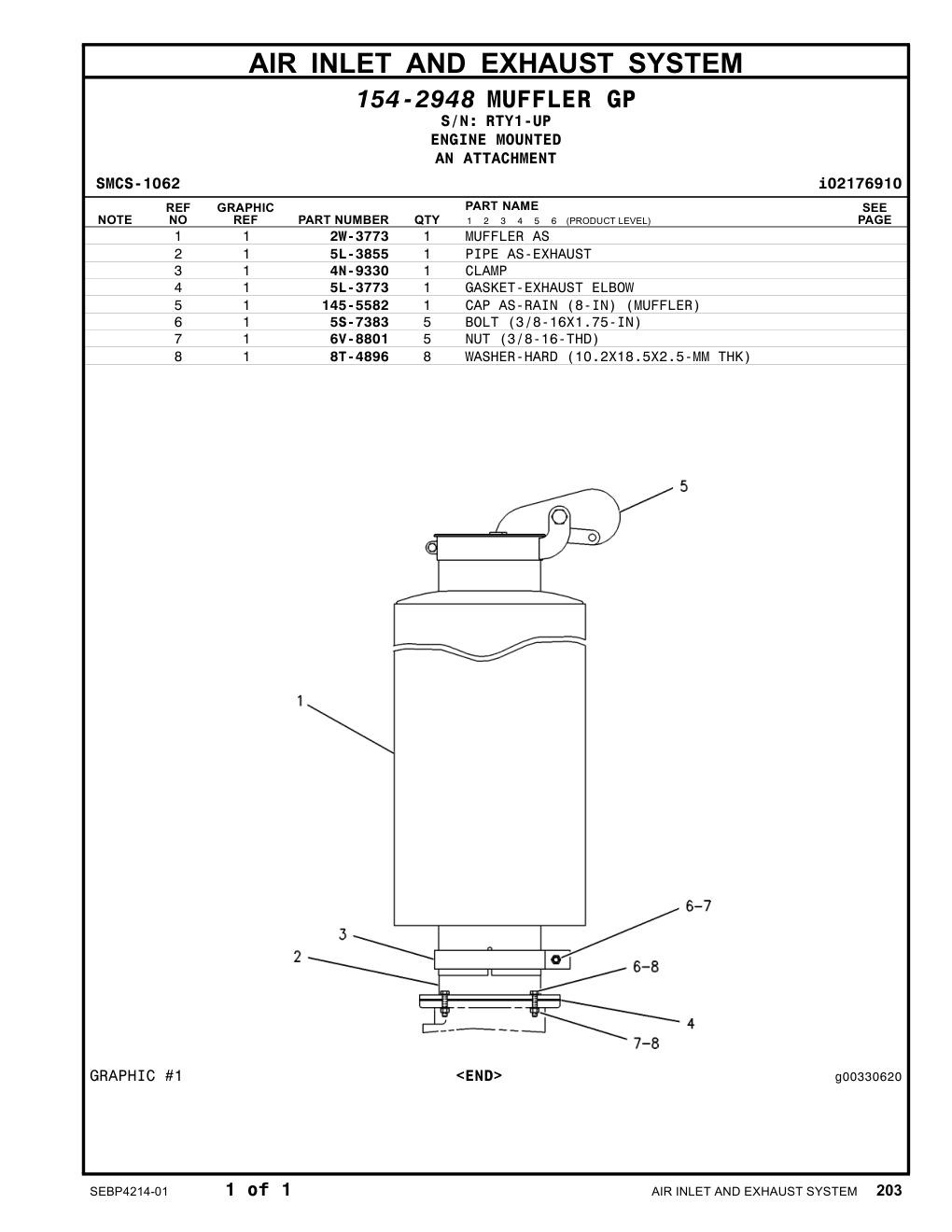 145-5582 CAP AS-RAIN (EXHAUST) · S/N RTY1-UP CAT parts manual diagram