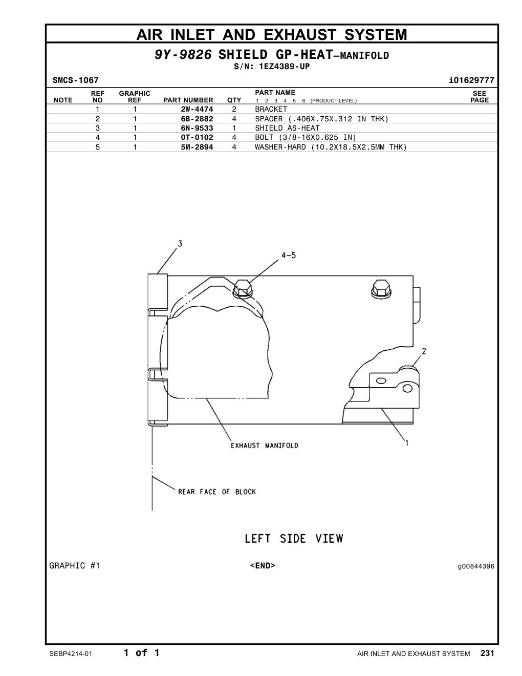 6N-9533 SHIELD AS-HEAT · S/N 1EZ4389-UP CAT parts manual diagram