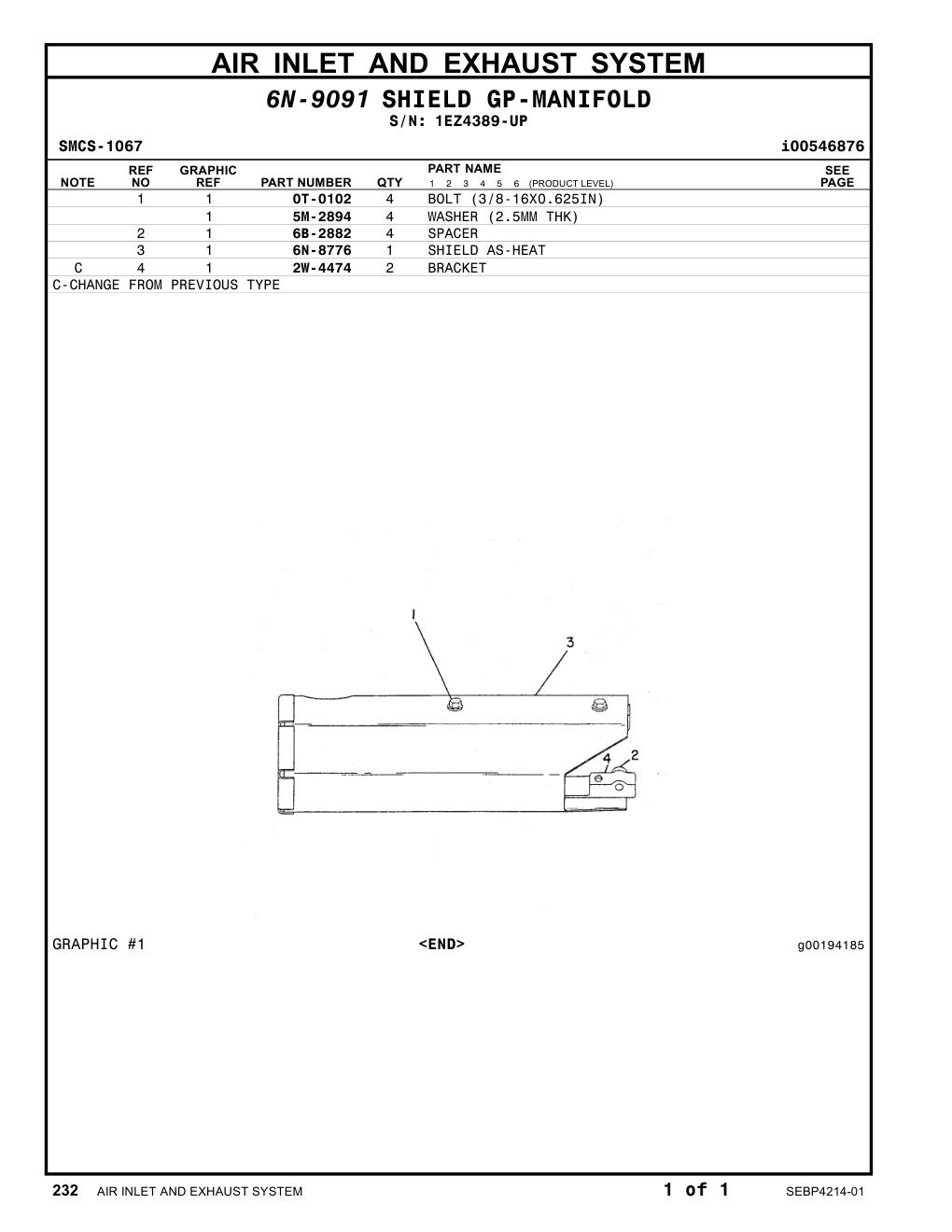 6N-8776 SHIELD AS-HEAT · S/N 1EZ4389-UP CAT parts manual diagram