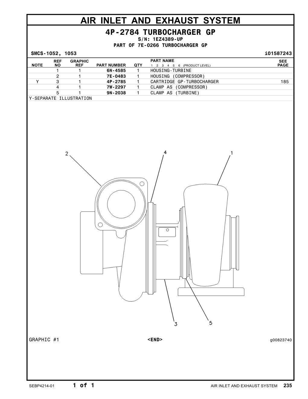 6N-4585 HOUSING-TURBINE · S/N 1EZ4389-UP CAT parts manual diagram