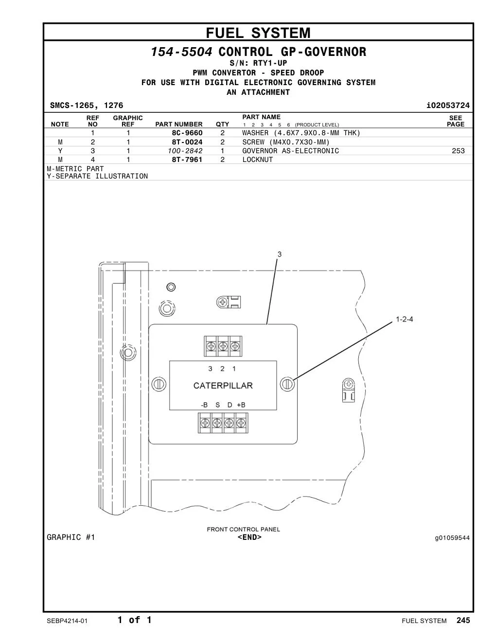100-2842 GOVERNOR AS-ELECTRONIC · S/N RTY1-UP CAT parts manual diagram