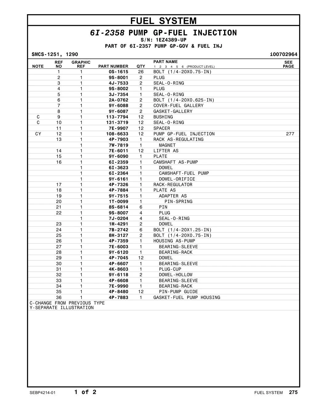 9Y-6118 DOWEL-HOLLOW · S/N 1EZ4389-UP CAT parts manual diagram