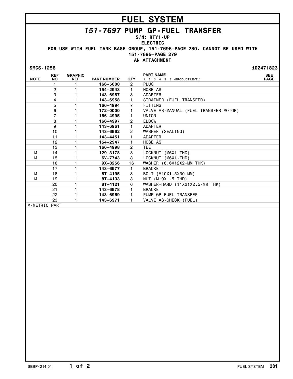 166-4995 UNION · S/N RTY1-UP CAT parts manual diagram