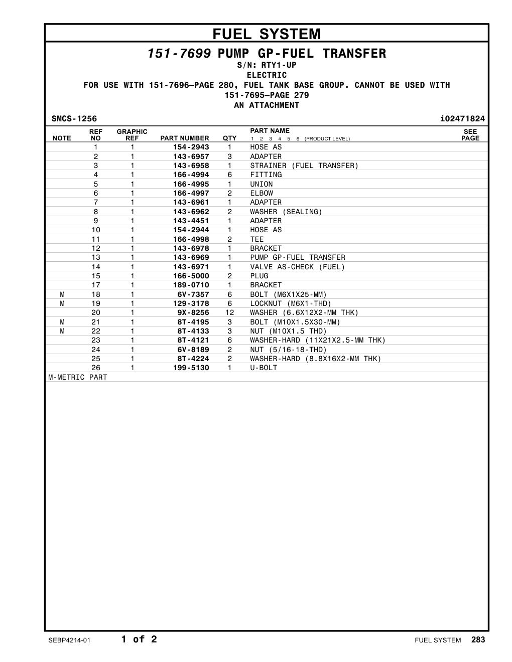 199-5130 U-BOLT · S/N RTY1-UP CAT parts manual diagram