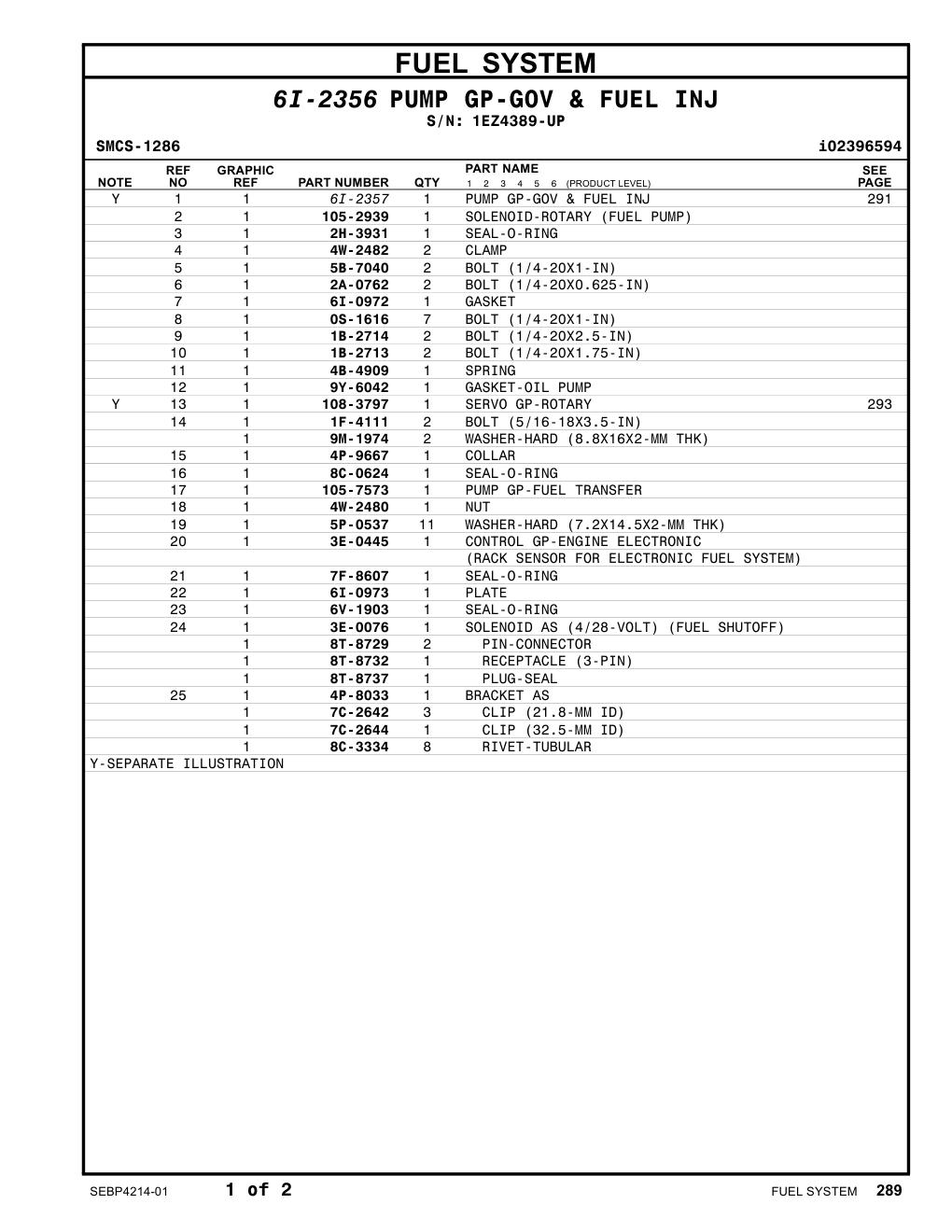 4P-9667 COLLAR · S/N 1EZ4389-UP CAT parts manual diagram