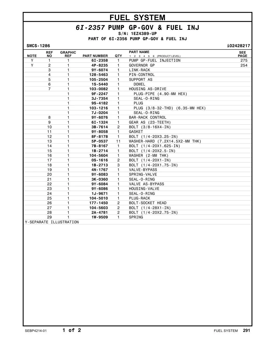 9Y-6084 VALVE AS-BYPASS · S/N 1EZ4389-UP CAT parts manual diagram