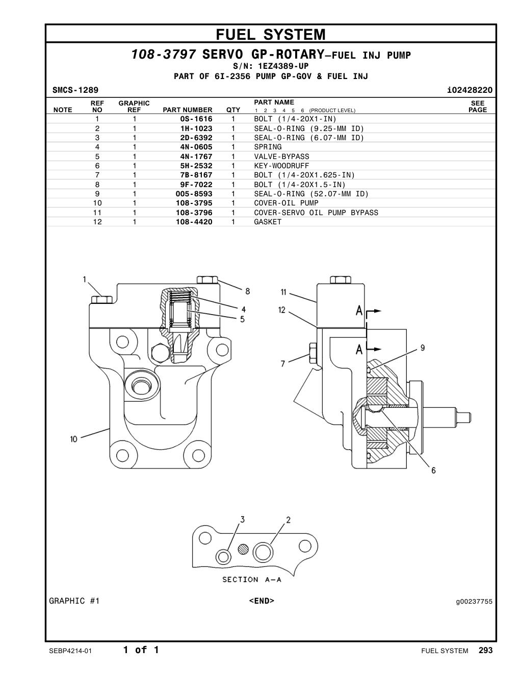 108-3795 COVER-OIL PUMP · S/N 1EZ4389-UP CAT parts manual diagram