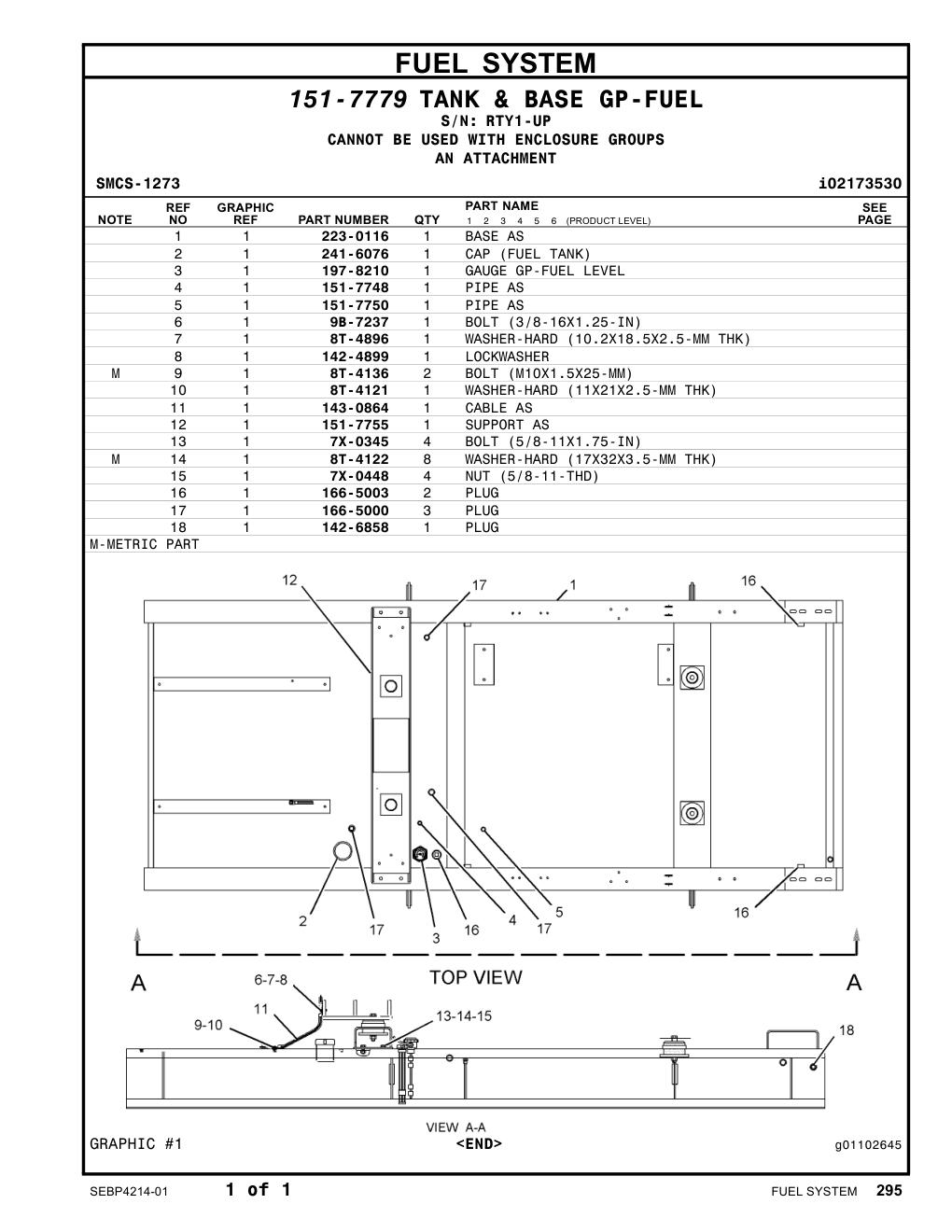 197-8210 GAUGE GP-FUEL LEVEL · S/N RTY1-UP CAT parts manual diagram