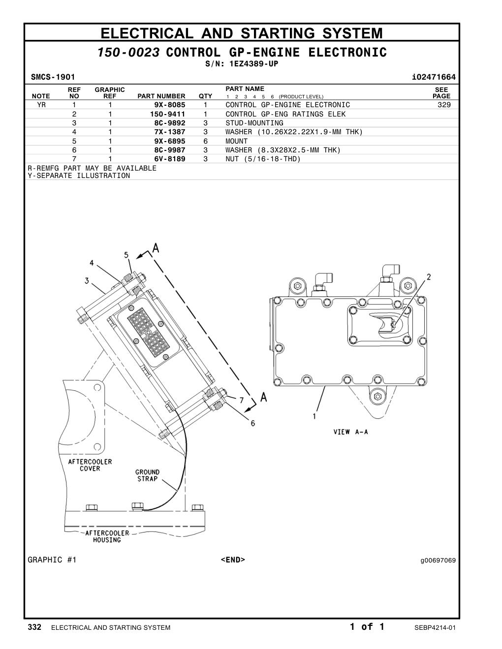 150-9411 CONTROL GP-ENG RATINGS ELEK · S/N 1EZ4389-UP CAT parts manual diagram
