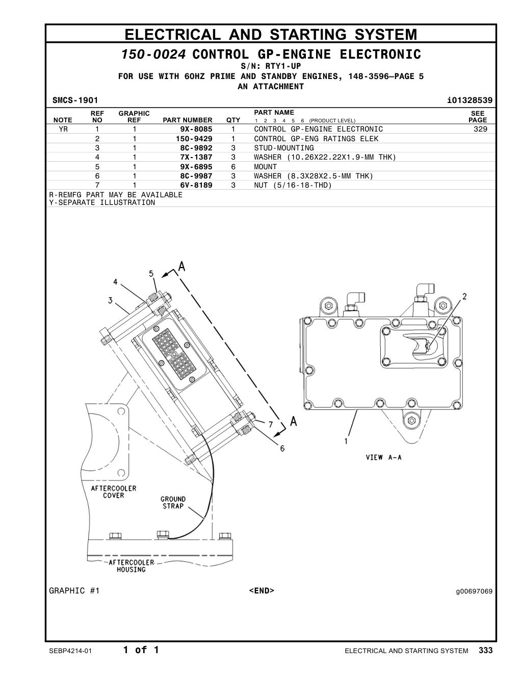 150-9429 CONTROL GP-ENG RATINGS ELEK · S/N RTY1-UP CAT parts manual diagram