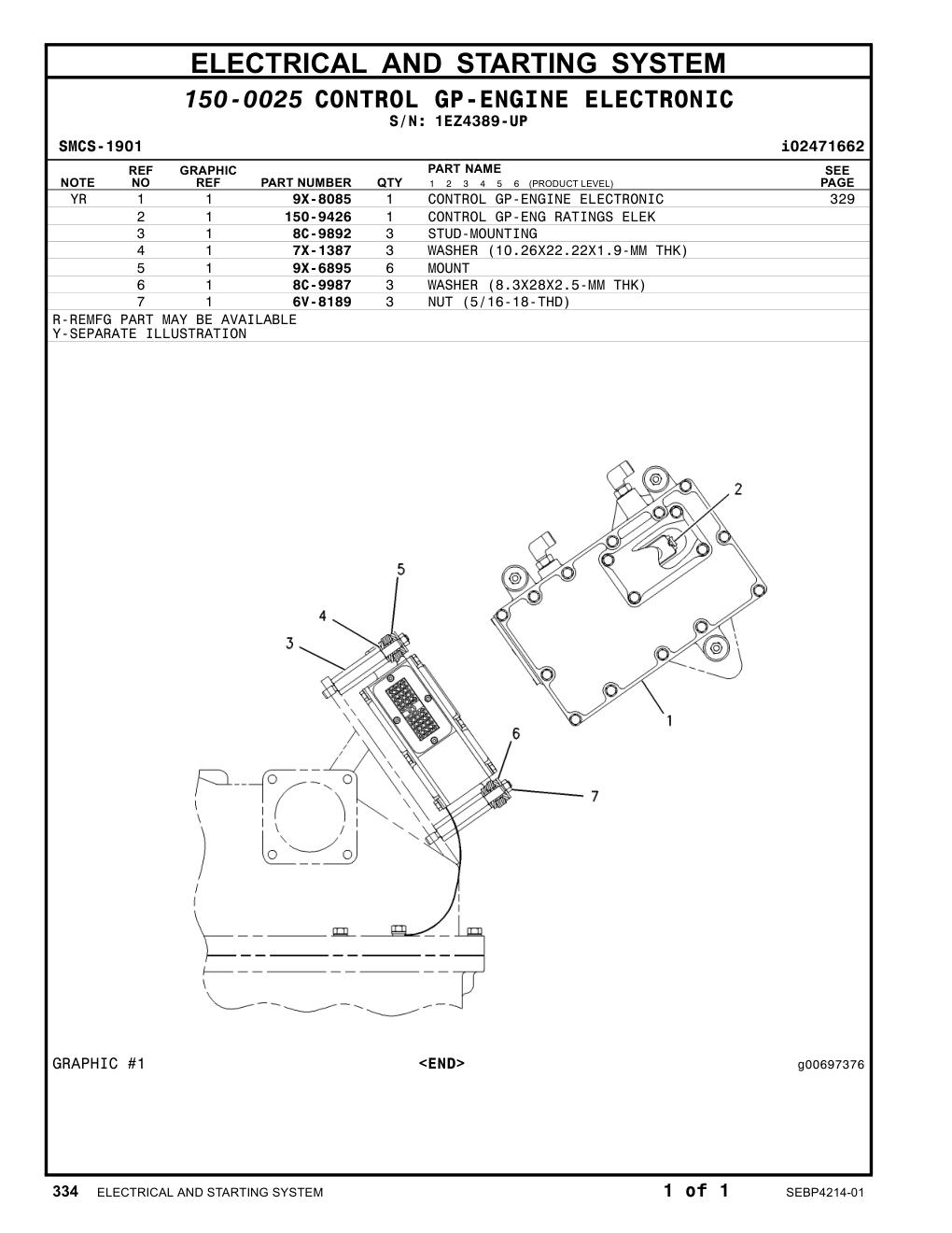 150-9426 CONTROL GP-ENG RATINGS ELEK · S/N 1EZ4389-UP CAT parts manual diagram
