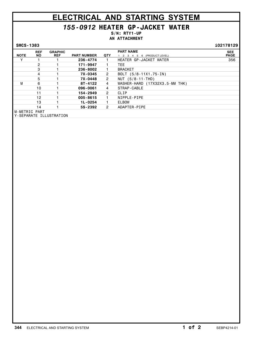 1L-0254 ELBOW · S/N RTY1-UP CAT parts manual diagram