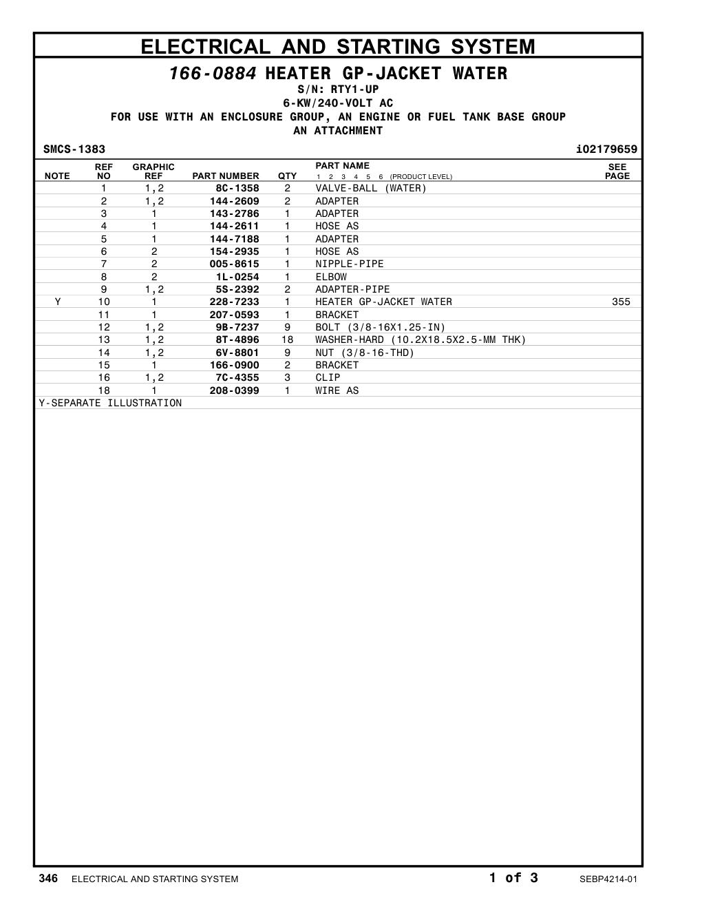 208-0399 WIRE AS · S/N RTY1-UP CAT parts manual diagram