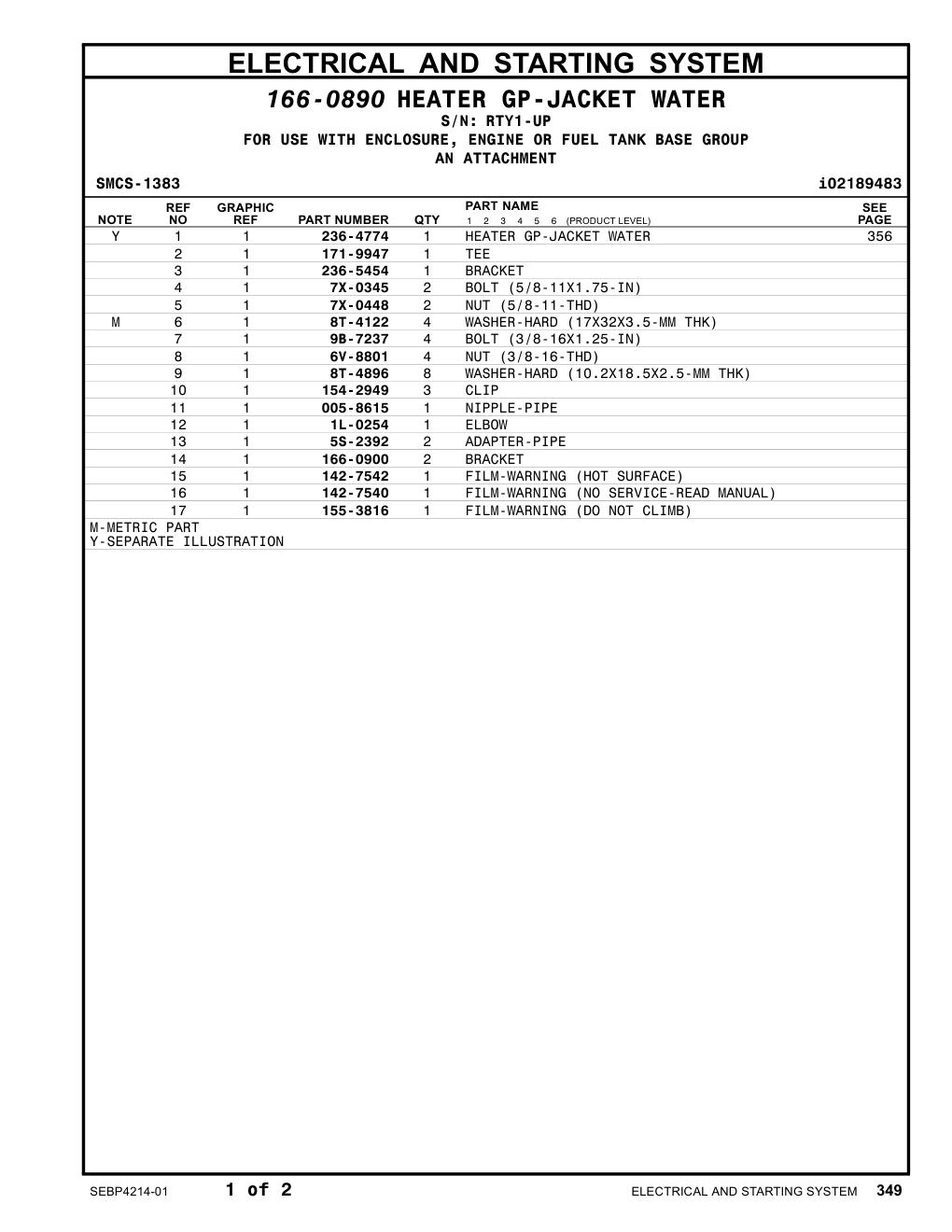 236-5454 BRACKET · S/N RTY1-UP CAT parts manual diagram