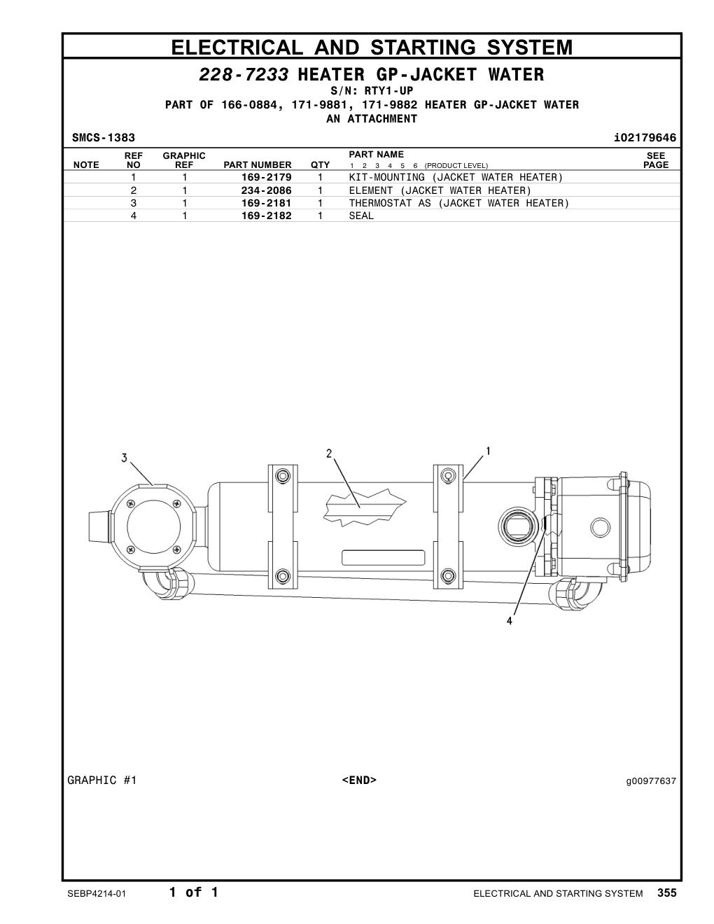 169-2182 SEAL · S/N RTY1-UP CAT parts manual diagram