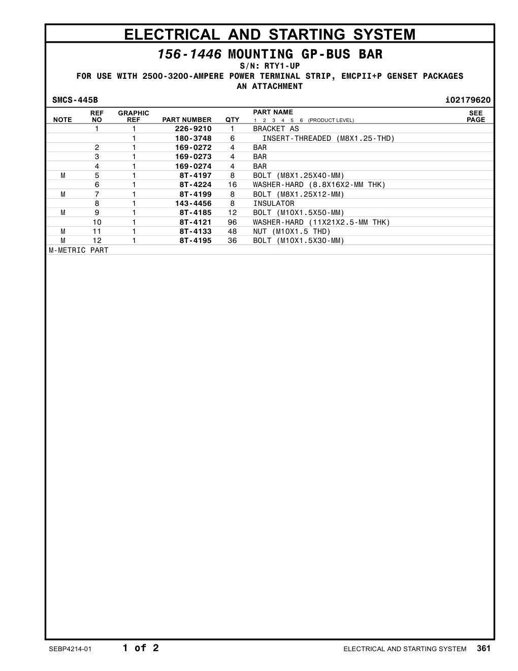 169-0274 BAR · S/N RTY1-UP CAT parts manual diagram