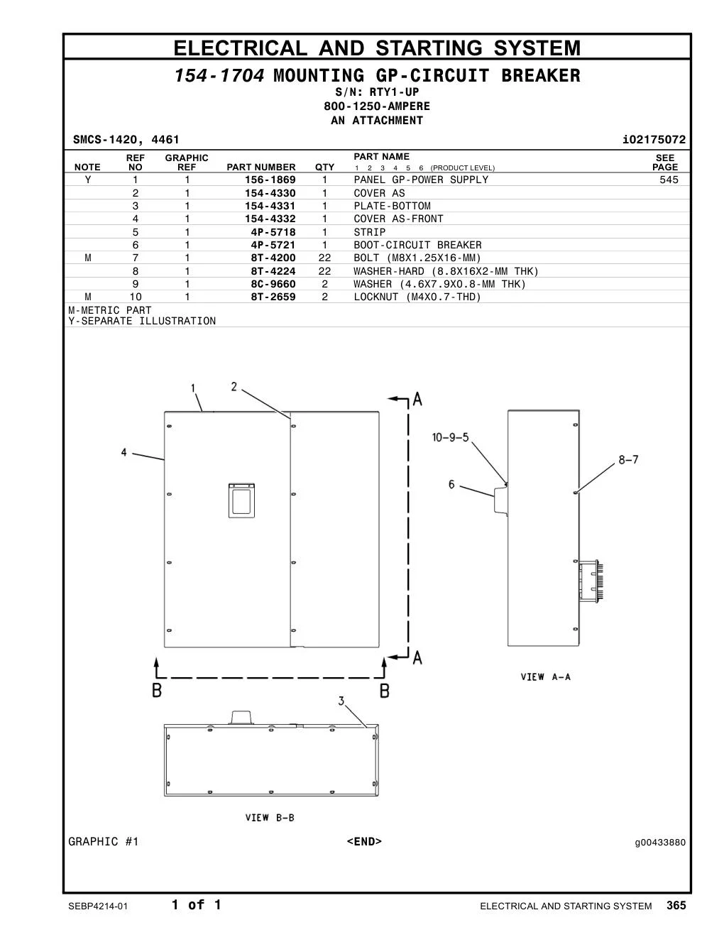 154-4332 COVER AS-FRONT · S/N RTY1-UP CAT parts manual diagram