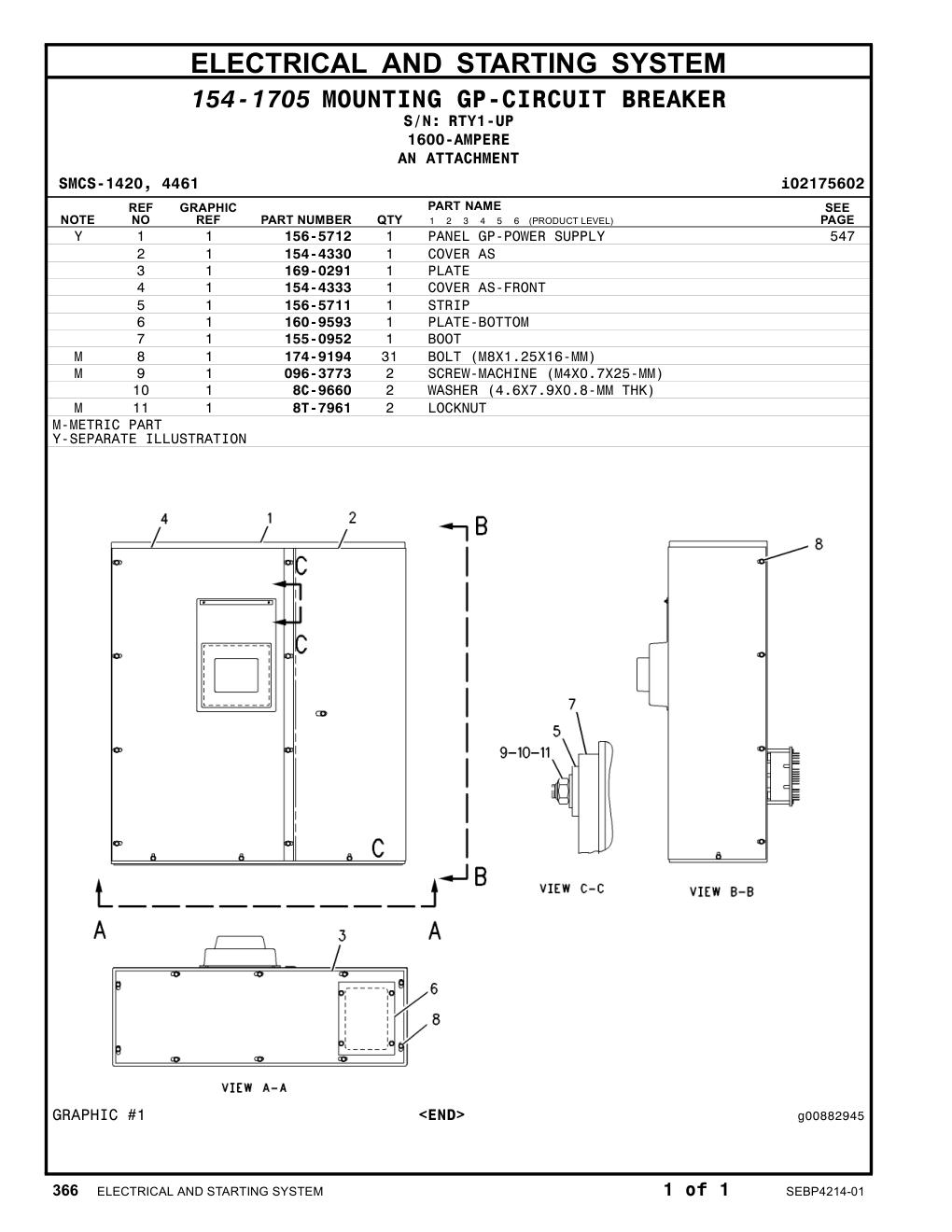 156-5712 PANEL GP-POWER SUPPLY · S/N RTY1-UP CAT parts manual diagram