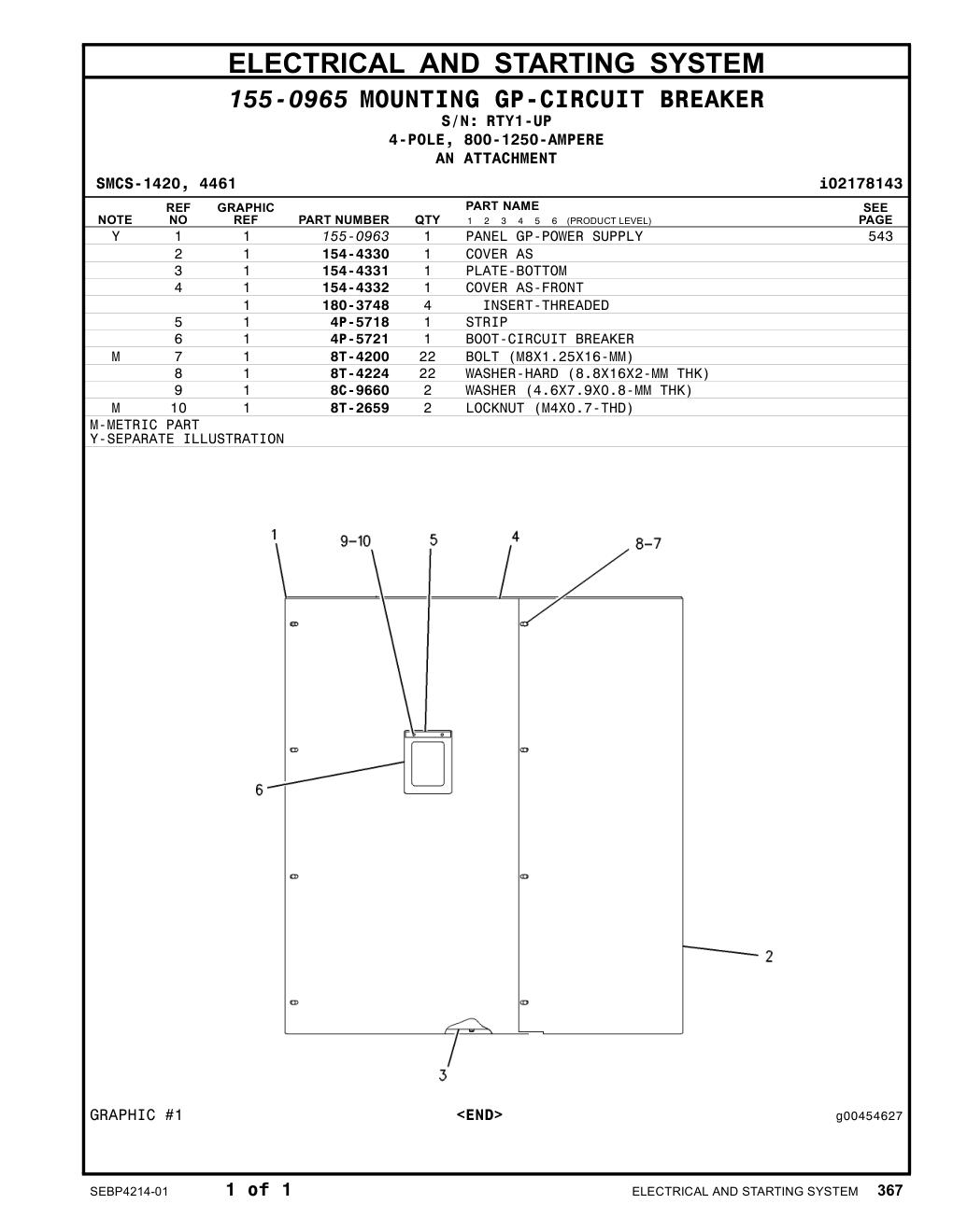 155-0963 PANEL GP-POWER SUPPLY · S/N RTY1-UP CAT parts manual diagram