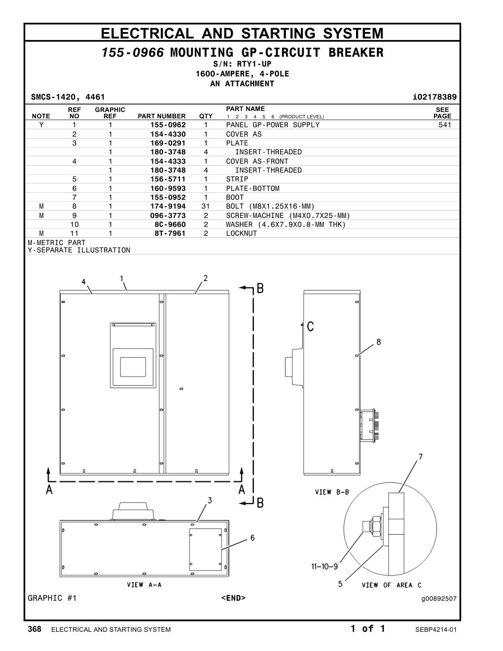 155-0962 PANEL GP-POWER SUPPLY · S/N RTY1-UP CAT parts manual diagram
