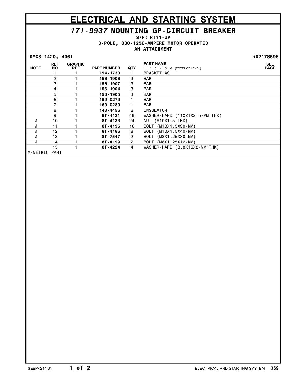 156-1904 BAR · S/N RTY1-UP CAT parts manual diagram