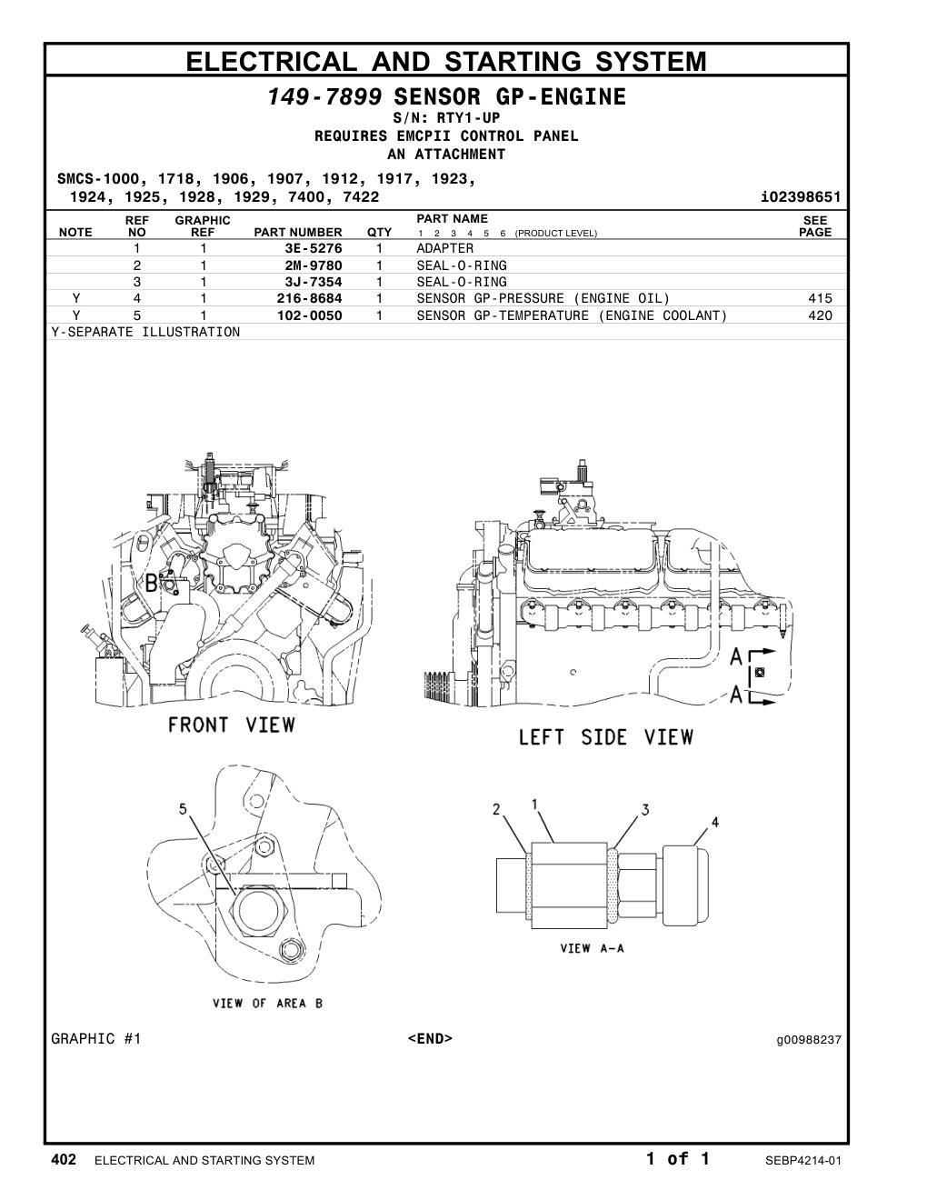 3E-5276 ADAPTER · S/N RTY1-UP CAT parts manual diagram