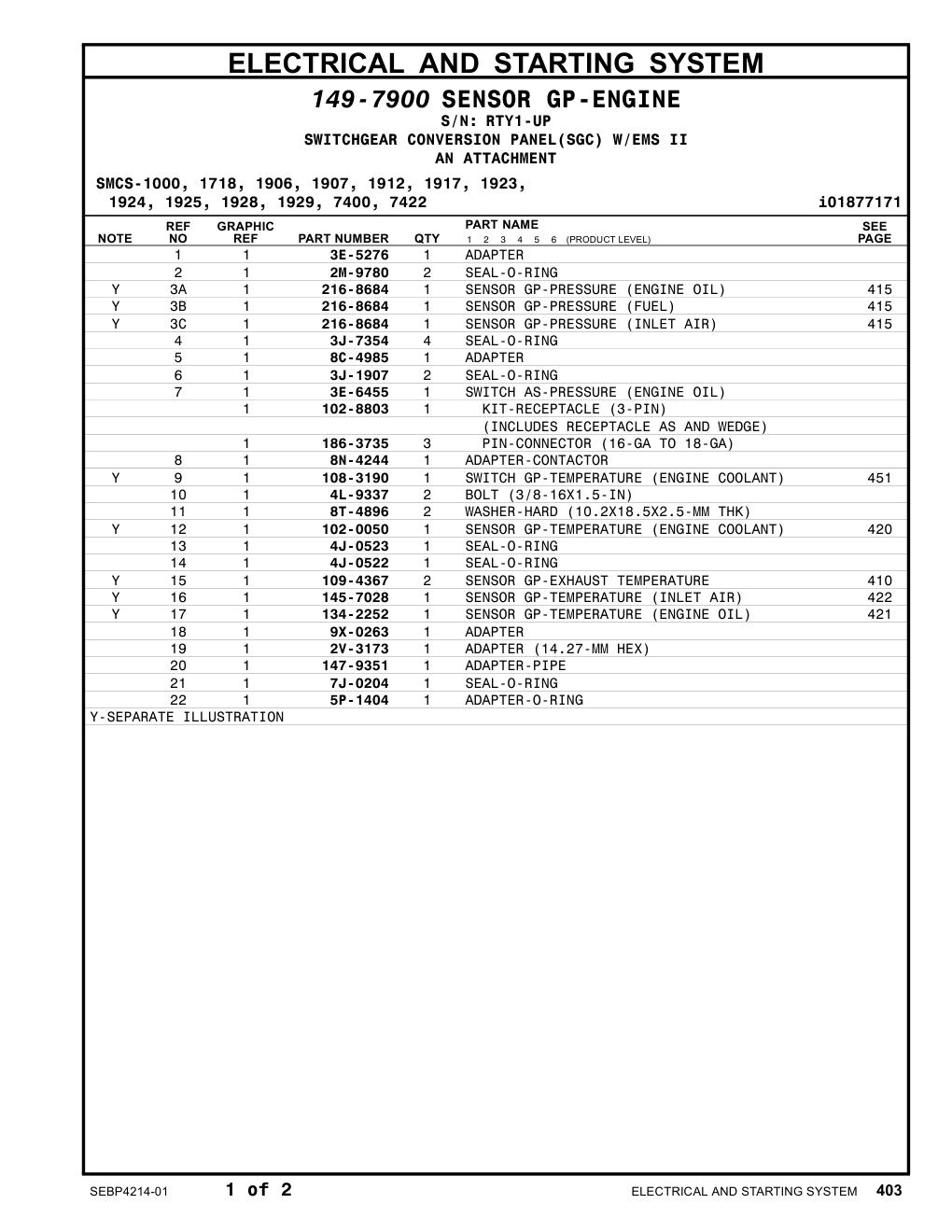 8C-4985 ADAPTER · S/N RTY1-UP CAT parts manual diagram