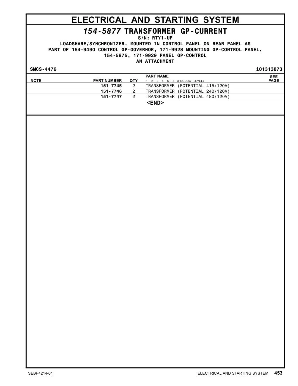 151-7746 TRANSFORMER (POTENTIAL 240/120V) CAT parts diagram