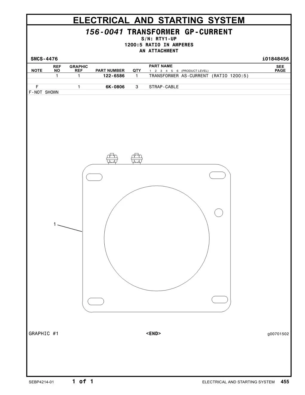 122-6586 - TRANSFORMER AS-CURRENT (RATIO 1200:5)