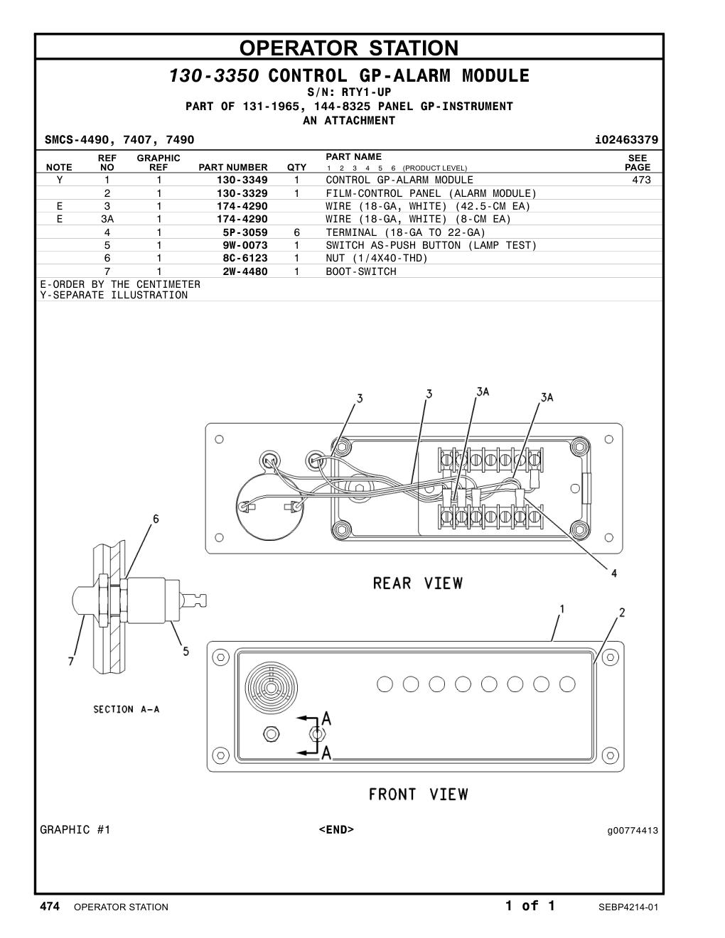 130-3329 FILM-CONTROL PANEL (ALARM MODULE) · S/N RTY1-UP CAT parts manual diagram