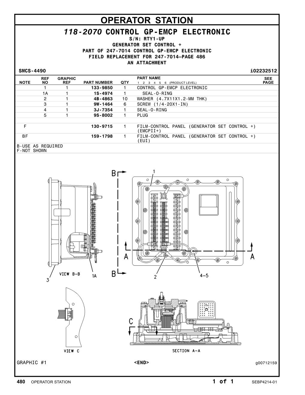 133-9850 CONTROL GP-EMCP ELECTRONIC · S/N RTY1-UP CAT parts manual diagram