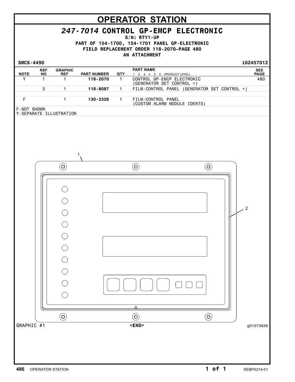 118-8087 FILM-CONTROL PANEL (GENERATOR SET CONTROL +) · S/N RTY1-UP CAT parts manual diagram