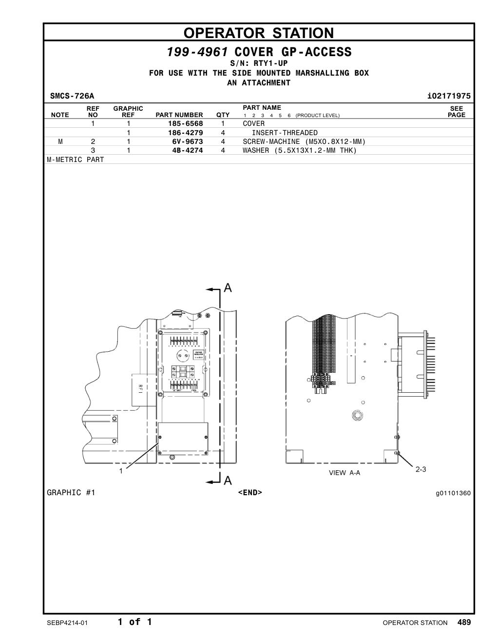 185-6568 COVER · S/N RTY1-UP CAT parts manual diagram