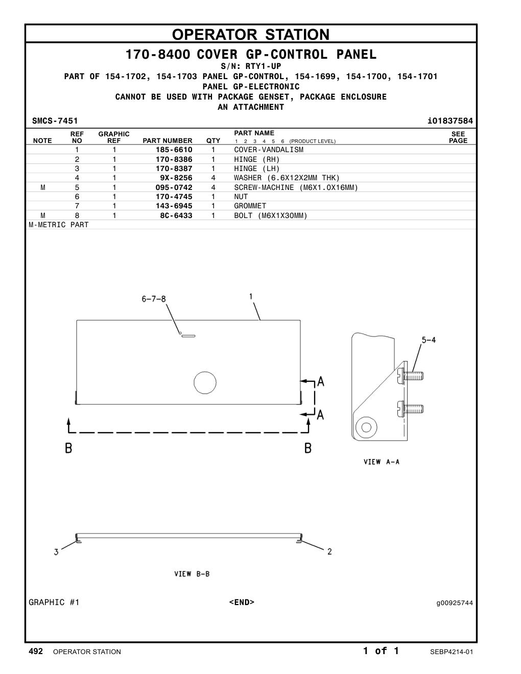 185-6610 COVER-VANDALISM · S/N RTY1-UP CAT parts manual diagram
