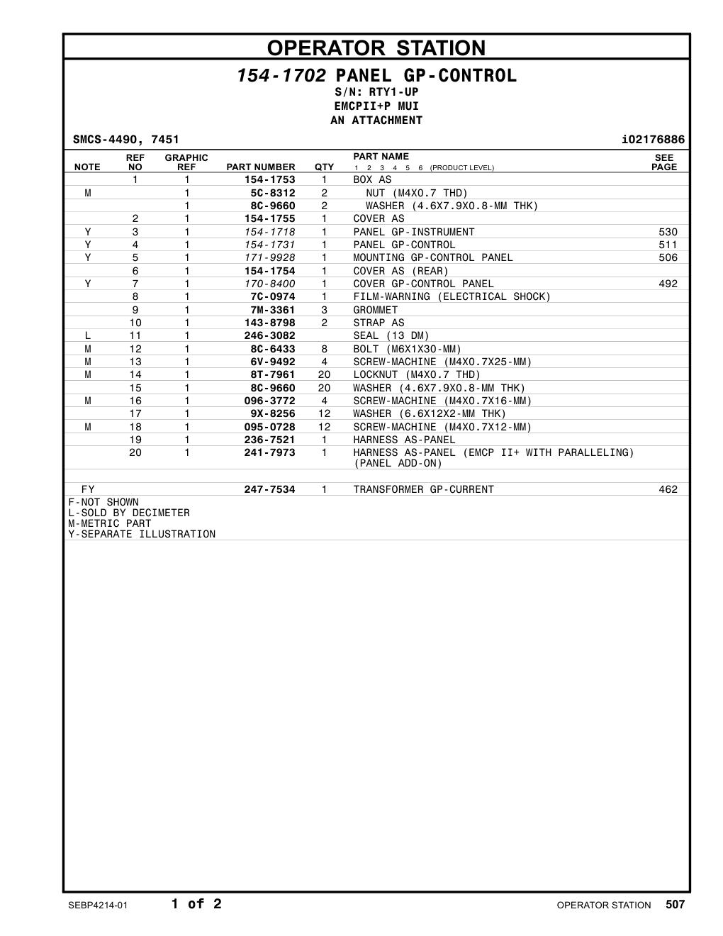 241-7973 HARNESS AS-PANEL (EMCP II+ WITH PARALLELING) · S/N RTY1-UP CAT parts manual diagram