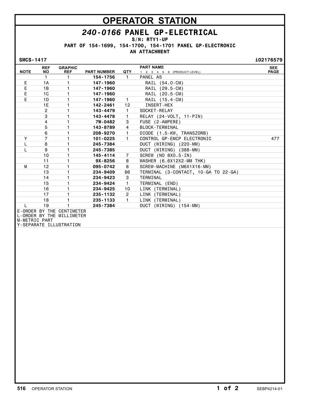 101-0225 CONTROL GP-EMCP ELECTRONIC · S/N RTY1-UP CAT parts manual diagram