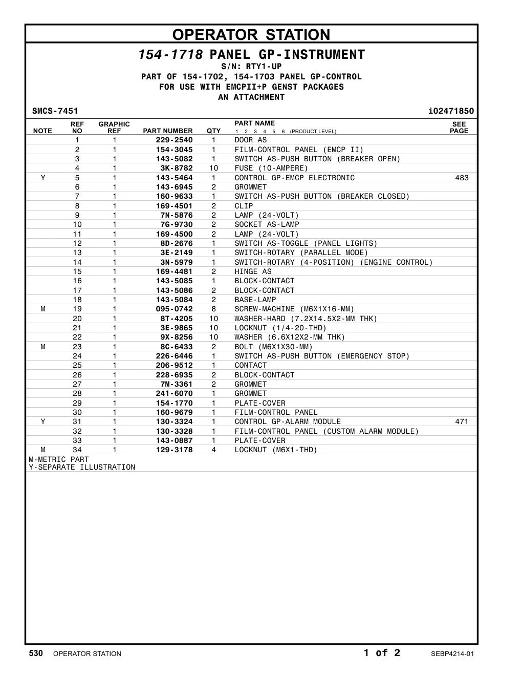 8D-2676 SWITCH AS-TOGGLE (ALARM) · S/N RTY1-UP CAT parts manual diagram