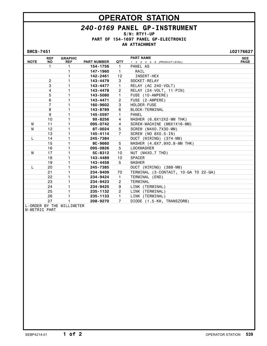 145-5597 PANEL · S/N RTY1-UP CAT parts manual diagram