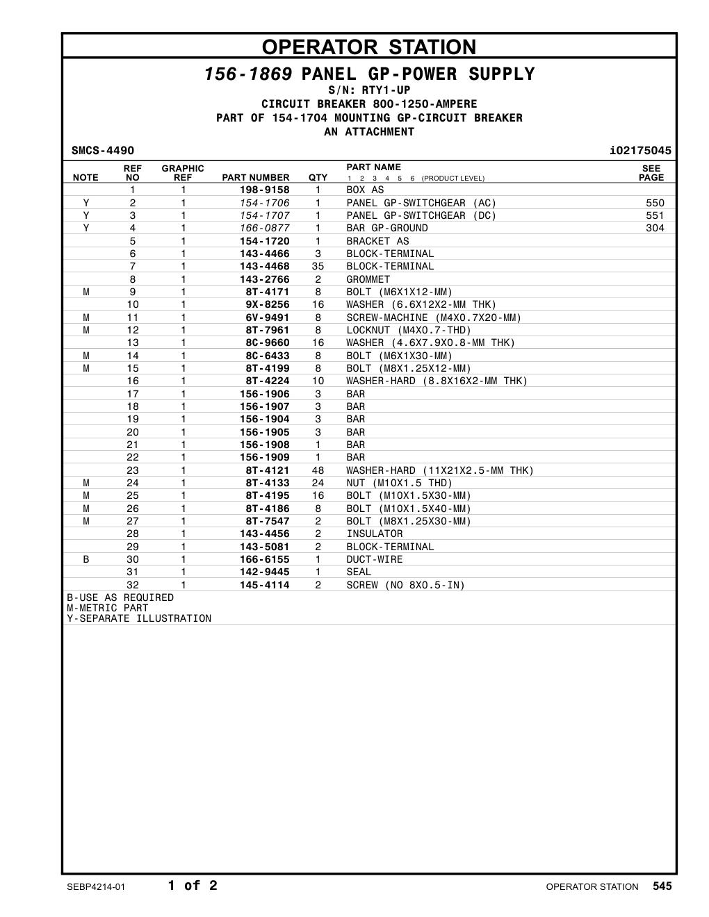 156-1909 BAR · S/N RTY1-UP CAT parts manual diagram