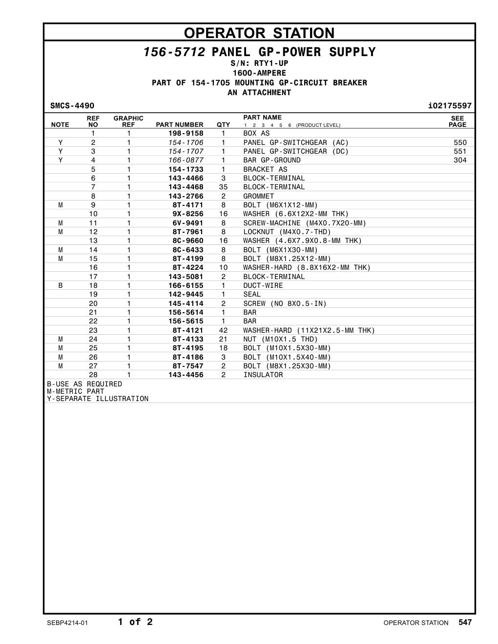 156-5614 BAR · S/N RTY1-UP CAT parts manual diagram