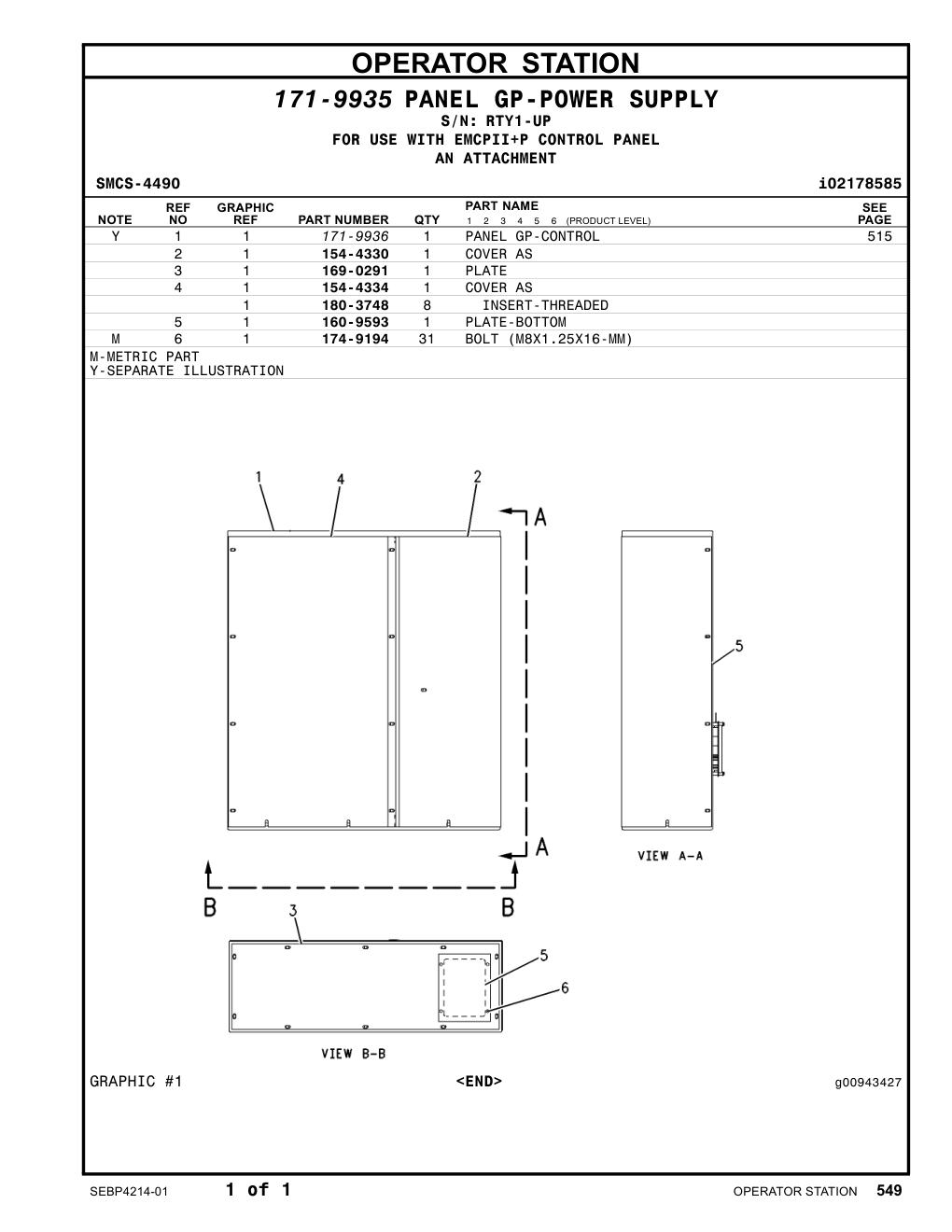 154-4334 COVER AS · S/N RTY1-UP CAT parts manual diagram