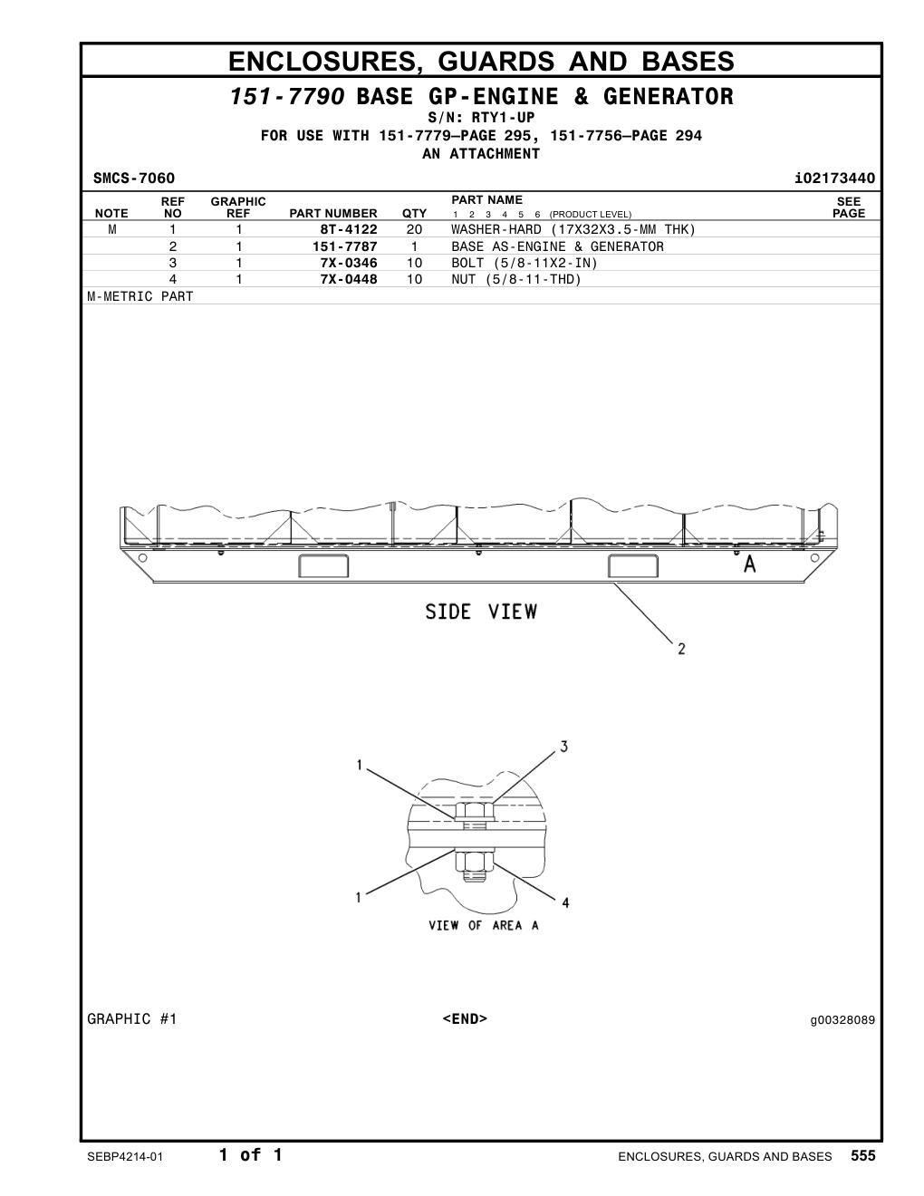 151-7787 BASE AS-ENGINE & GENERATOR · S/N RTY1-UP CAT parts manual diagram
