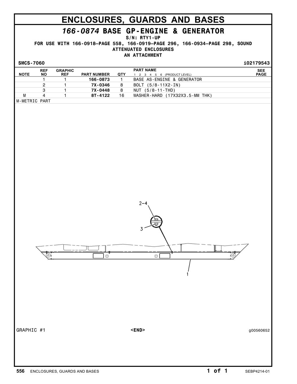 166-0873 BASE AS-ENGINE & GENERATOR · S/N RTY1-UP CAT parts manual diagram