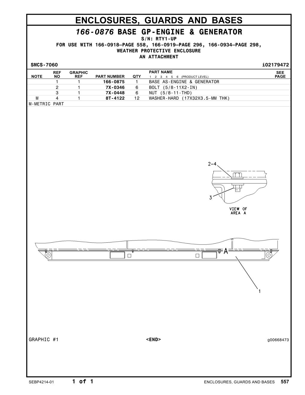 166-0875 BASE AS-ENGINE & GENERATOR · S/N RTY1-UP CAT parts manual diagram