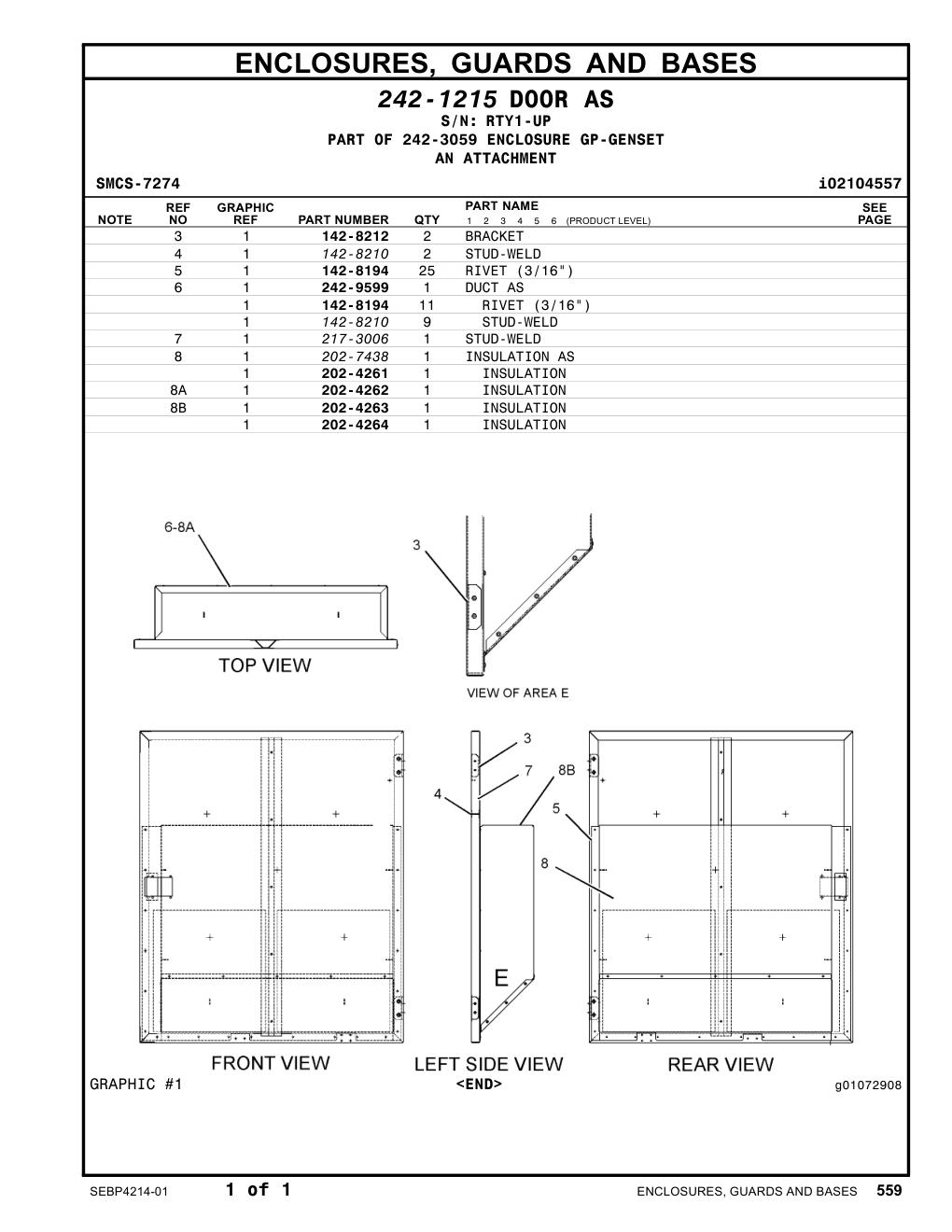 142-8212 BRACKET · S/N RTY1-UP CAT parts manual diagram