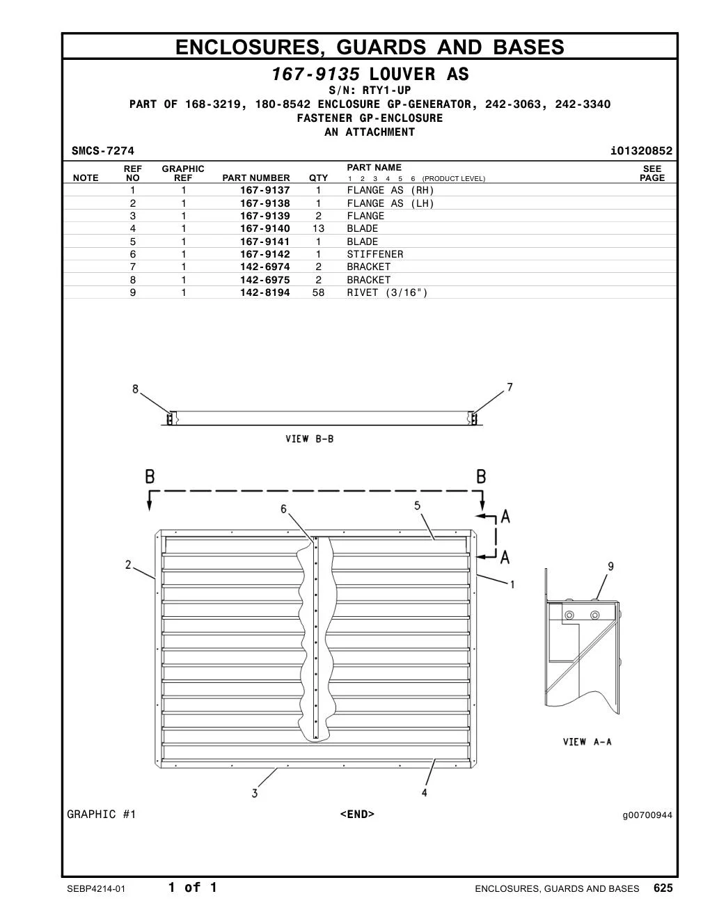 142-6975 BRACKET · S/N RTY1-UP CAT parts manual diagram