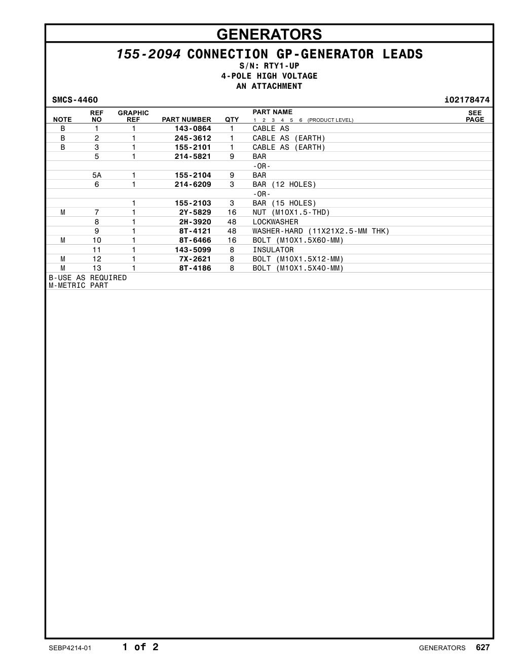 214-5821 BAR · S/N RTY1-UP CAT parts manual diagram