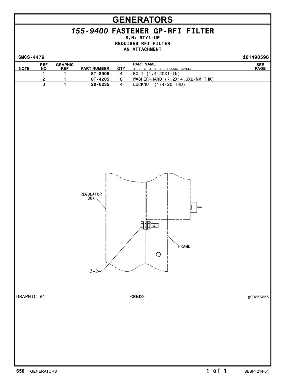 8T-8908 BOLT (1/4-20X1-IN) · S/N RTY1-UP CAT parts manual diagram